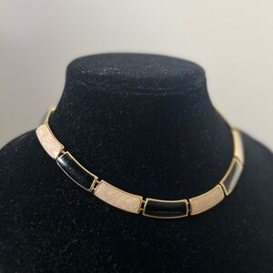 Gold Tone, Black, Marbled Cream Link Choker Necklace